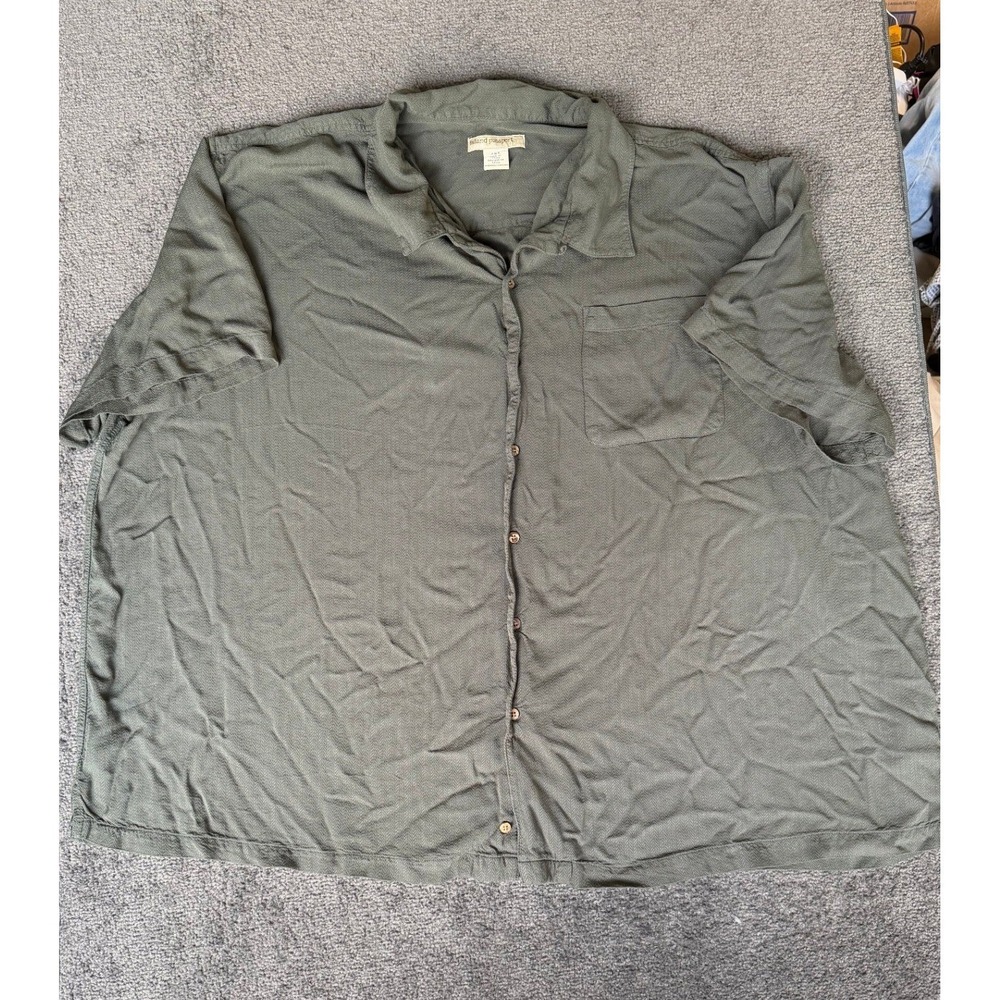 Island Passport Mens 4XL Olive Green Herringbone Rayon Short Sleeve Camp Shirt
